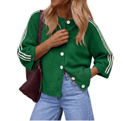 Imily Bela Women Striped 3/4 Sleeve Knit Cardigan Sweater Jacket