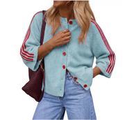 Imily Bela Women Striped 3/4 Sleeve Knit Cardigan Sweater Jacket